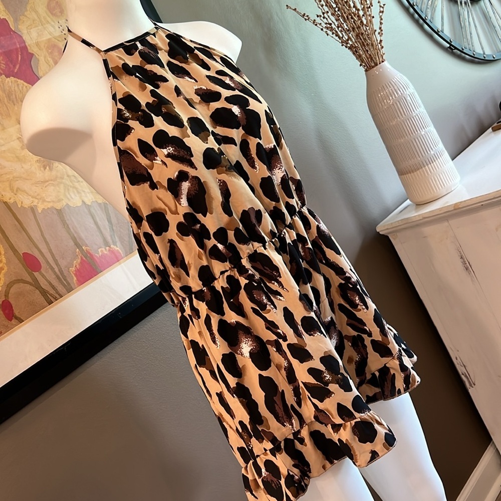 SHEIN Leopard Print Stretch Waist Halter Romper Size Large - Picture 2 of 8